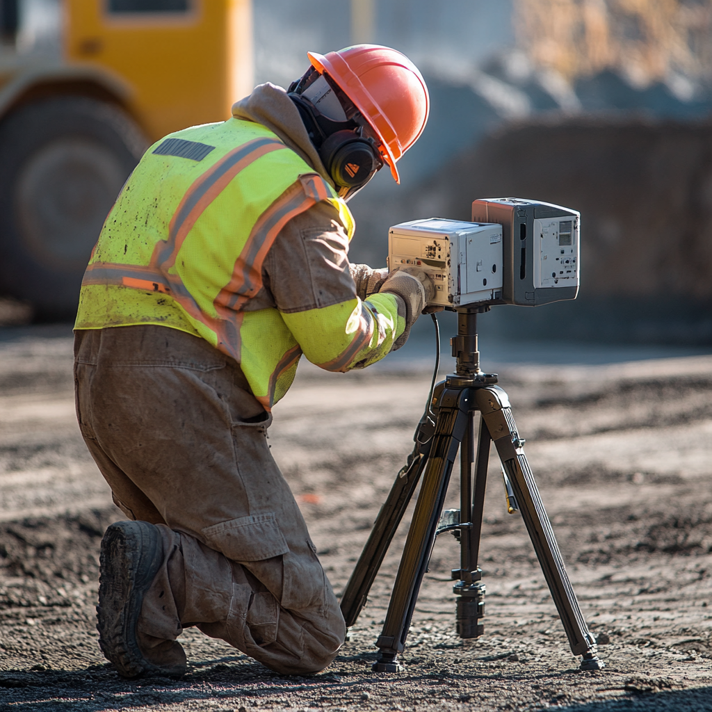 Generic uniformed worker using GPR Scanner with Canon camera.