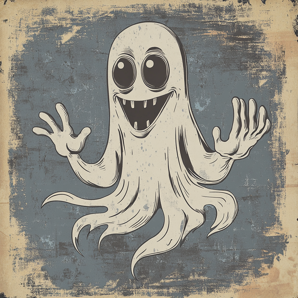 Gentle ghost in vintage cartoon style design