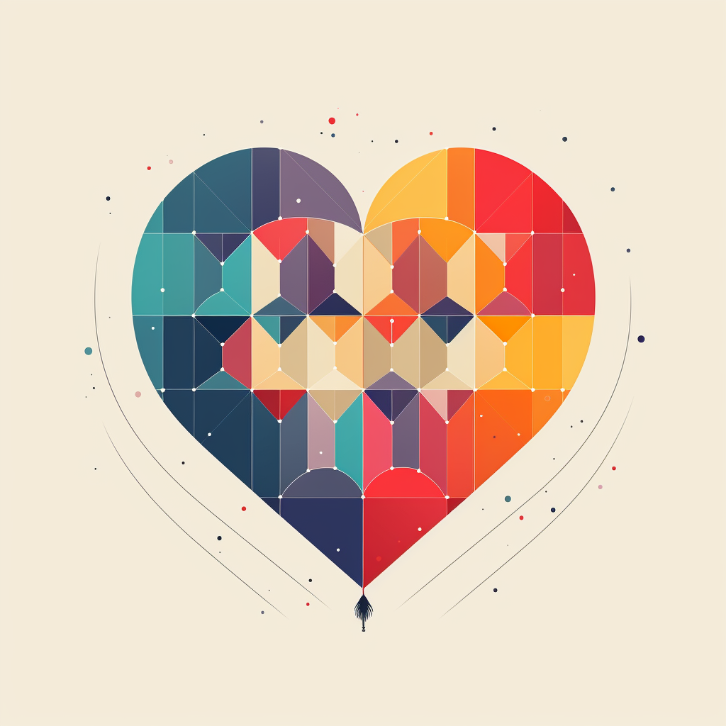 Geometric, colorful heart design for emotional alchemy book.