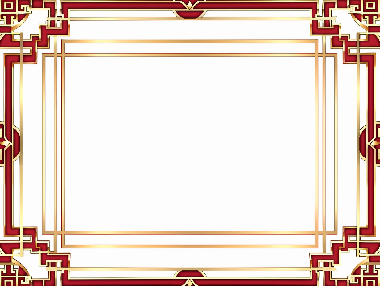 Geometric gold and deep red minimalist border design.