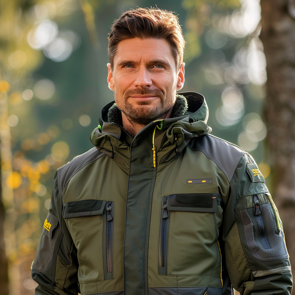 German Man in Weather-Resistant Jacket