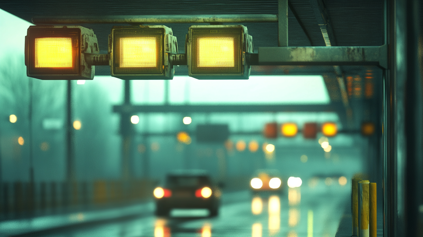 German highway toll system with traffic in motion.