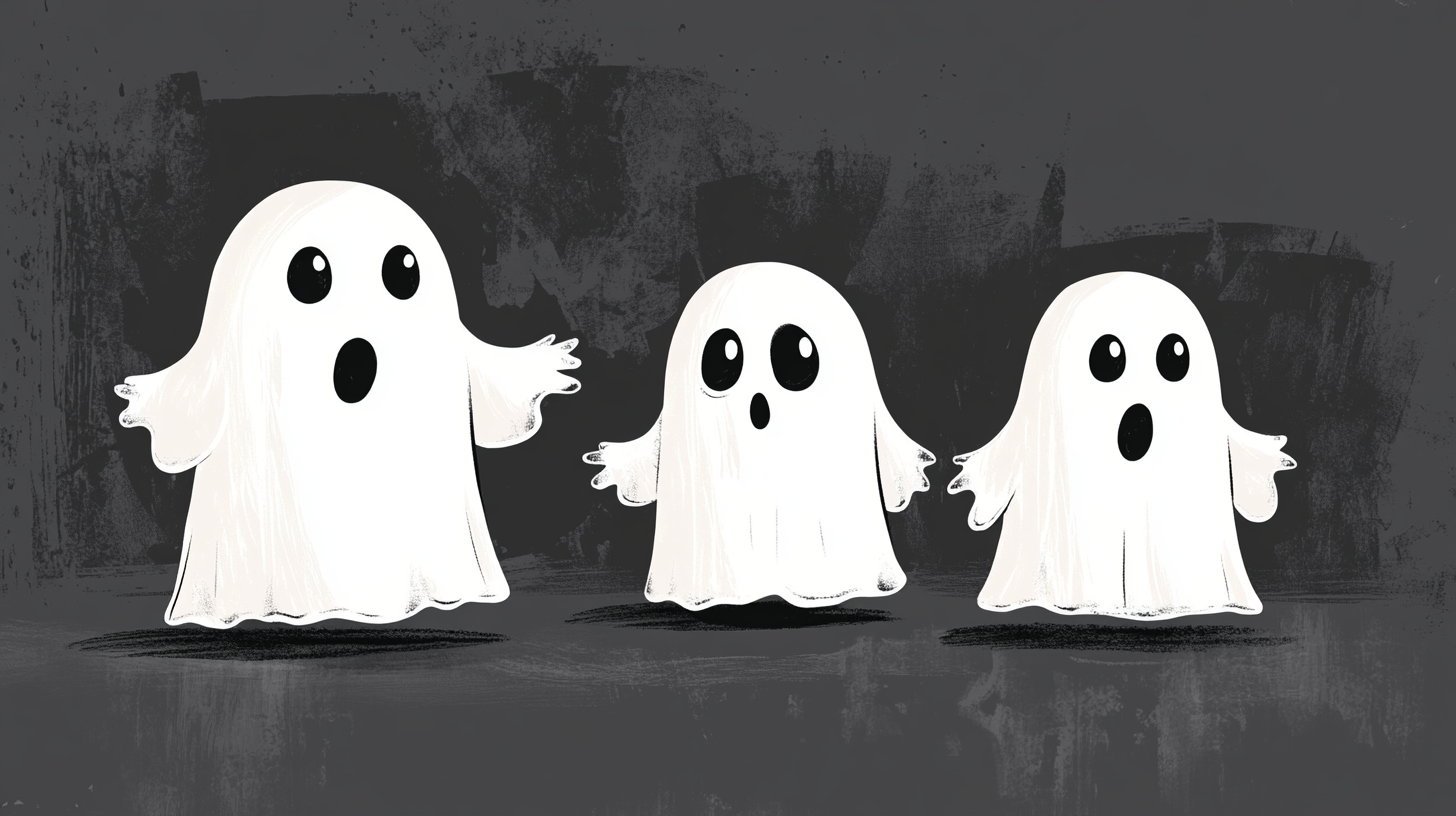 Ghost Cartoon Illustration Set on Dark Background