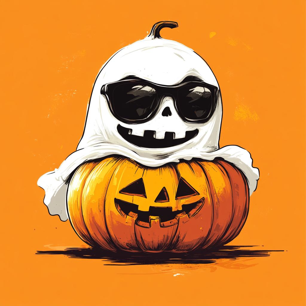 Ghost with sunglasses or pumpkin wearing streetwear design.