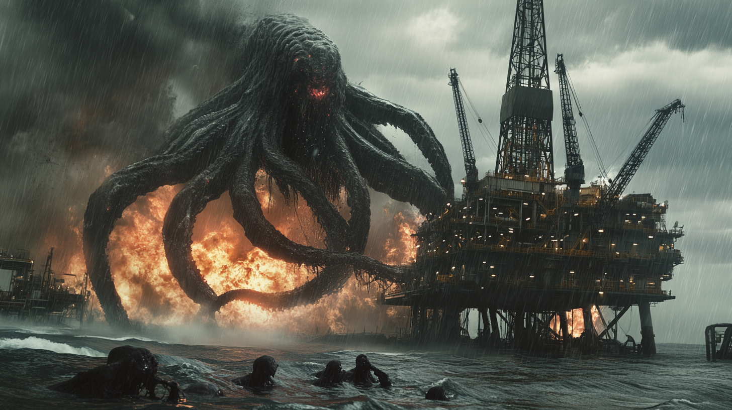 Giant Beast Cthulu Destroys Oil Rig