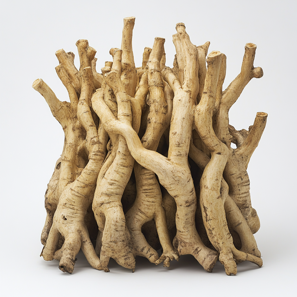 Ginseng roots in a beautiful, natural arrangement.