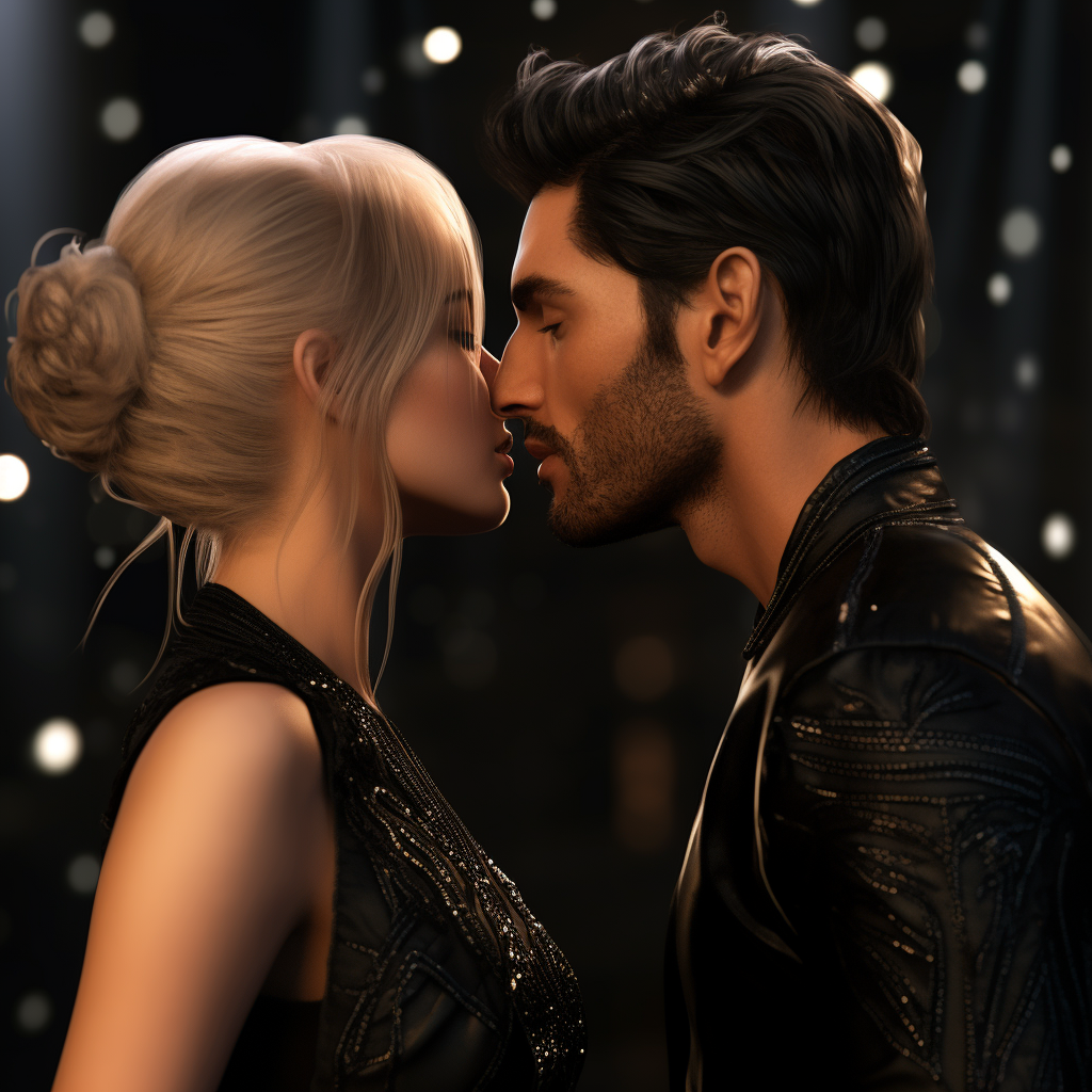 Romantic Kiss Between Beautiful Woman and Fae Male