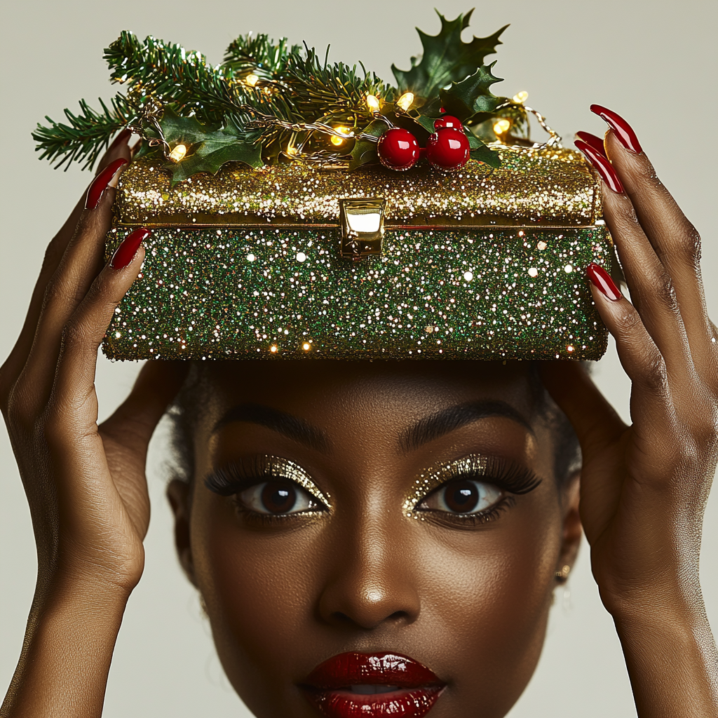 Glamorous Holiday Purse on Woman's Head