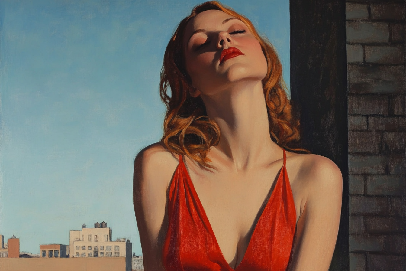 Glamour Woman in City Landscape by Edward Hopper