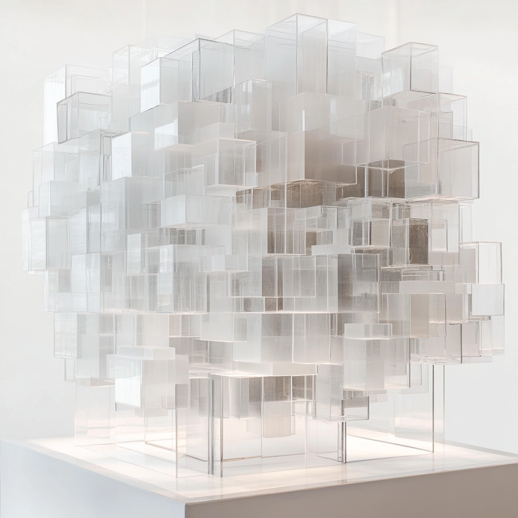 Glass cube with transparent boxes in Japanese style