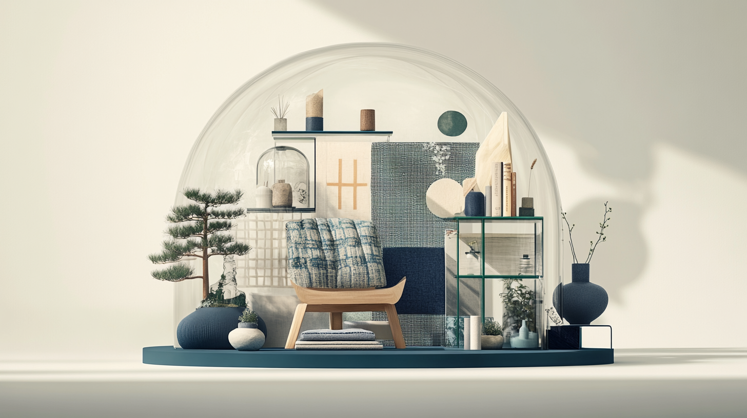 Glass dome showcasing brand elements in Japanese style.