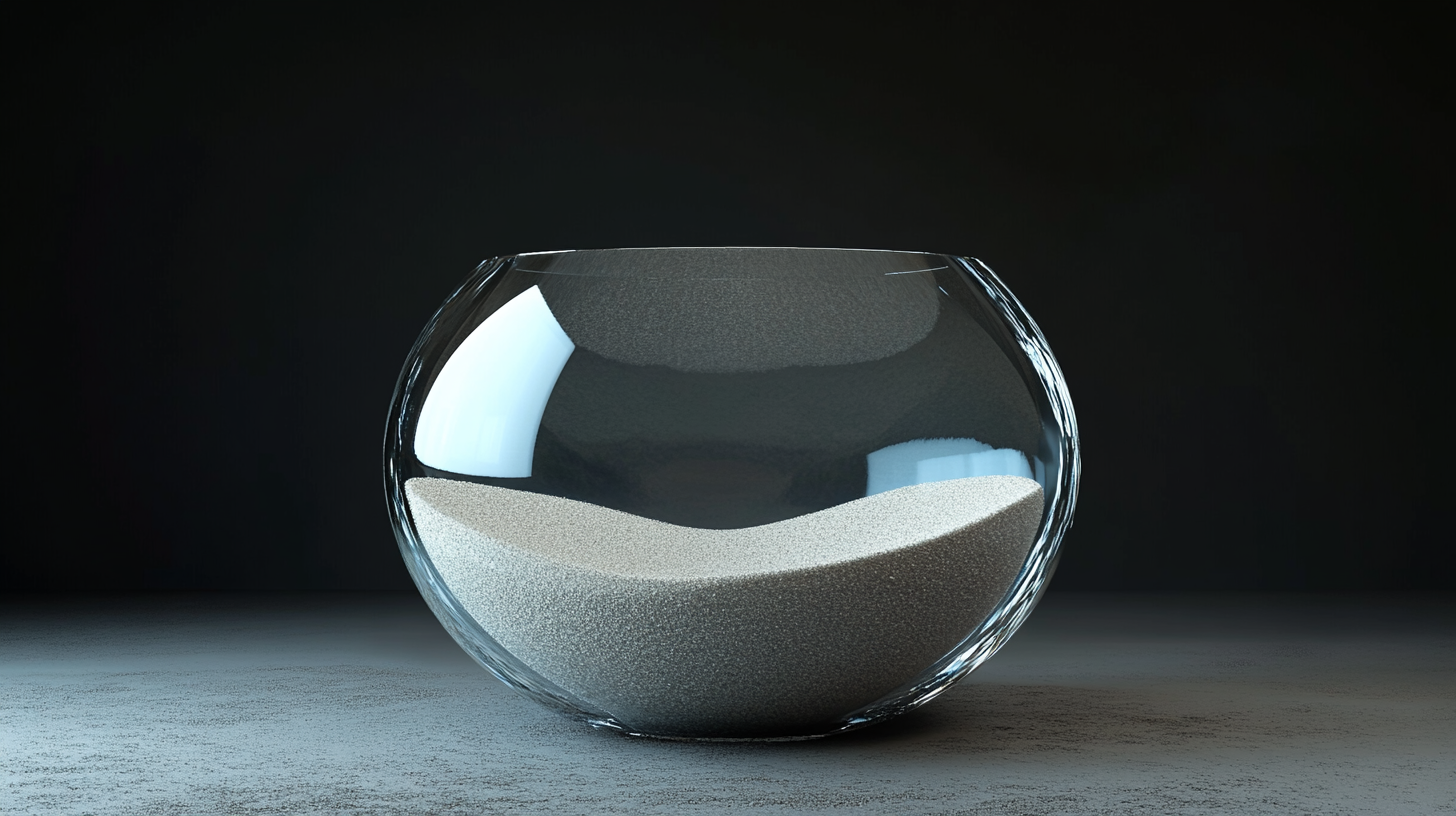 Glass object with sand gradient fill in 4k dark.