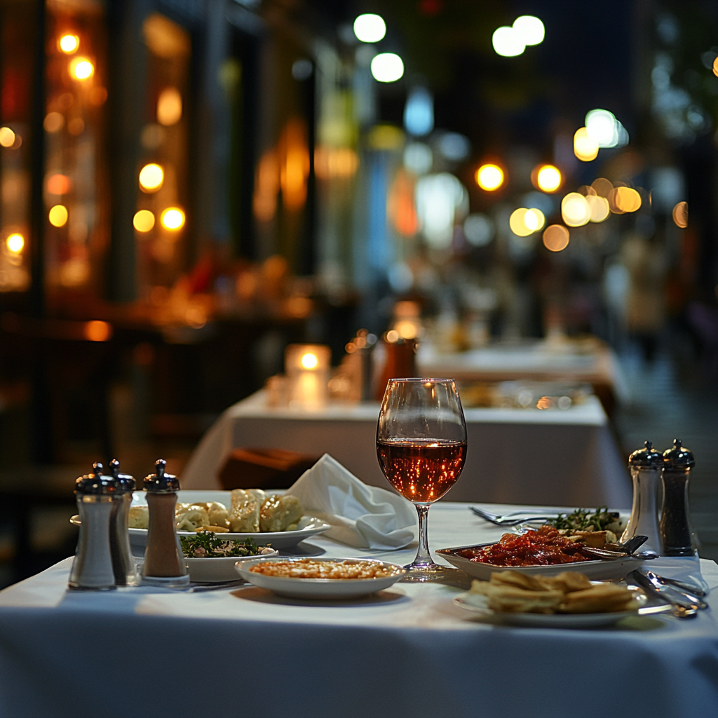 Gloomy Night Tavern with Raki Table and Appetizers 