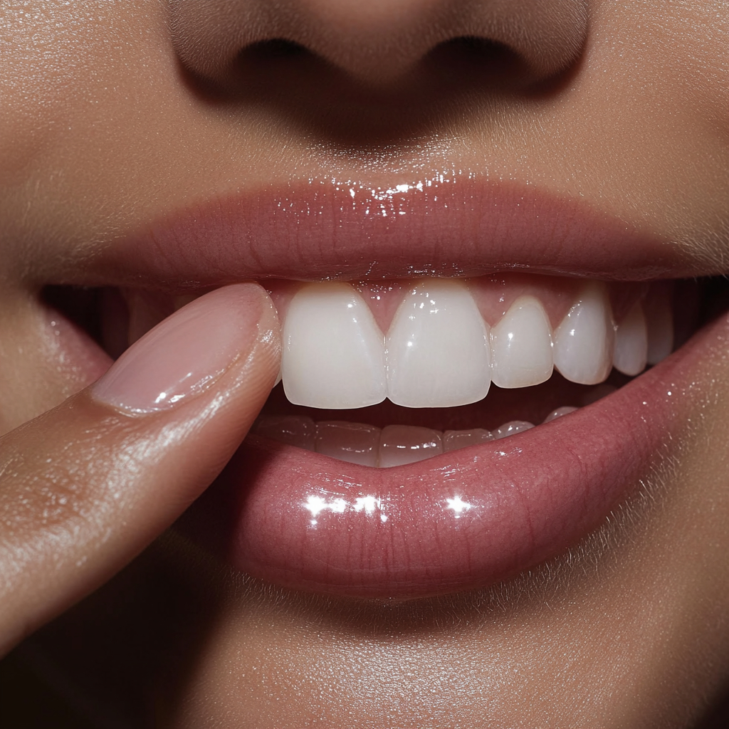 Glossy Lips with White Teeth Close-Up 