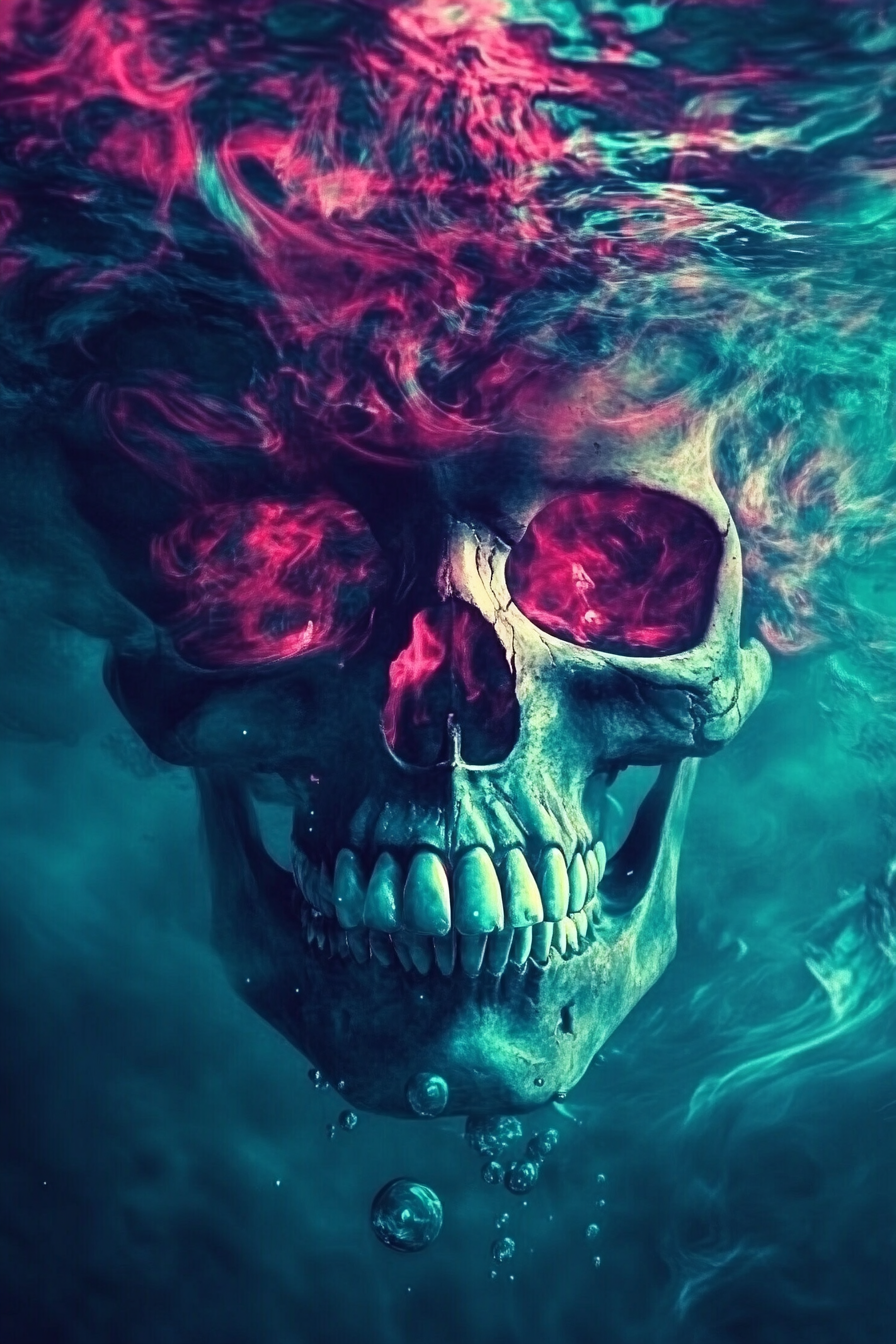 Glowing skull with colorful background, surreal art