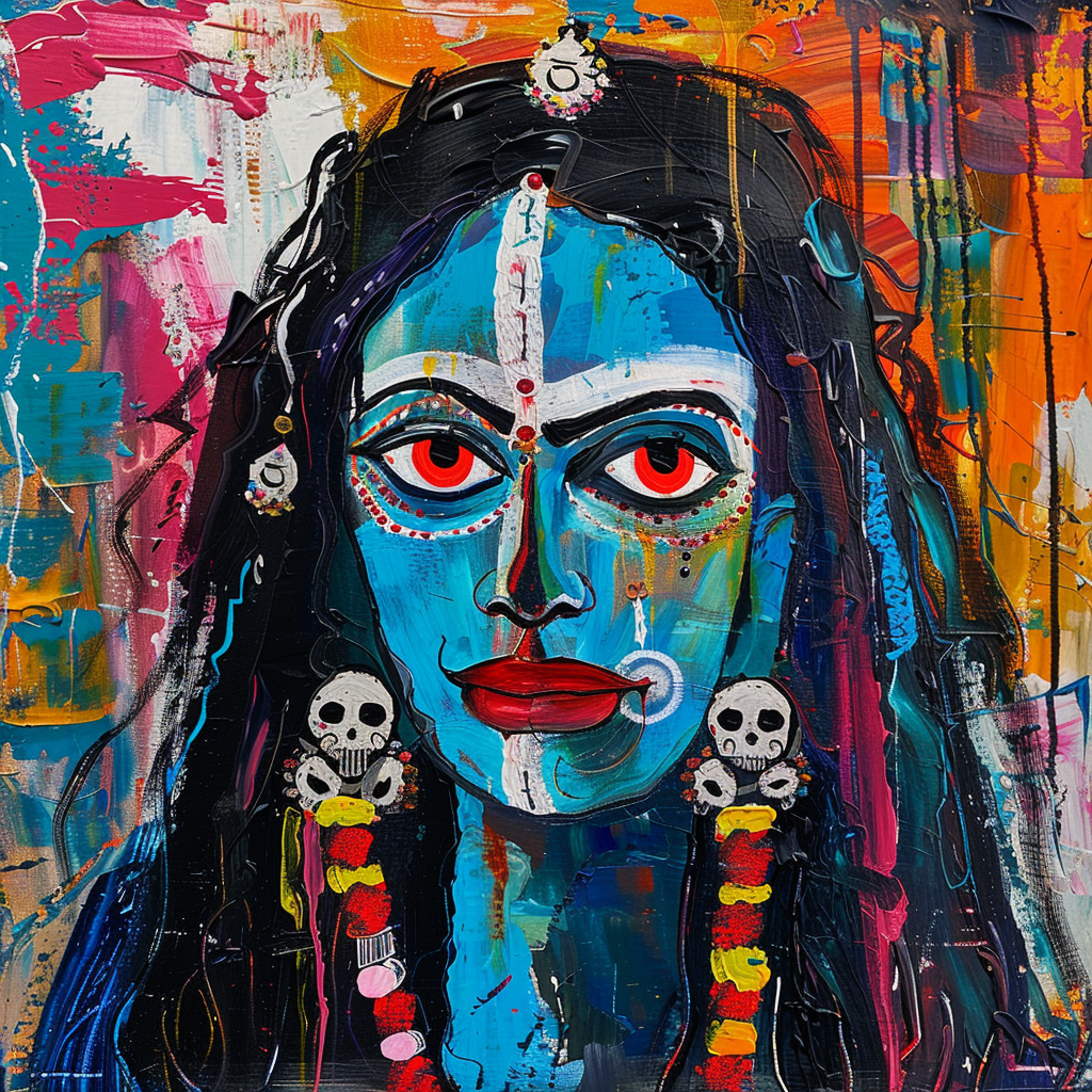 Goddess Kali in Picasso-style cubism pop art.