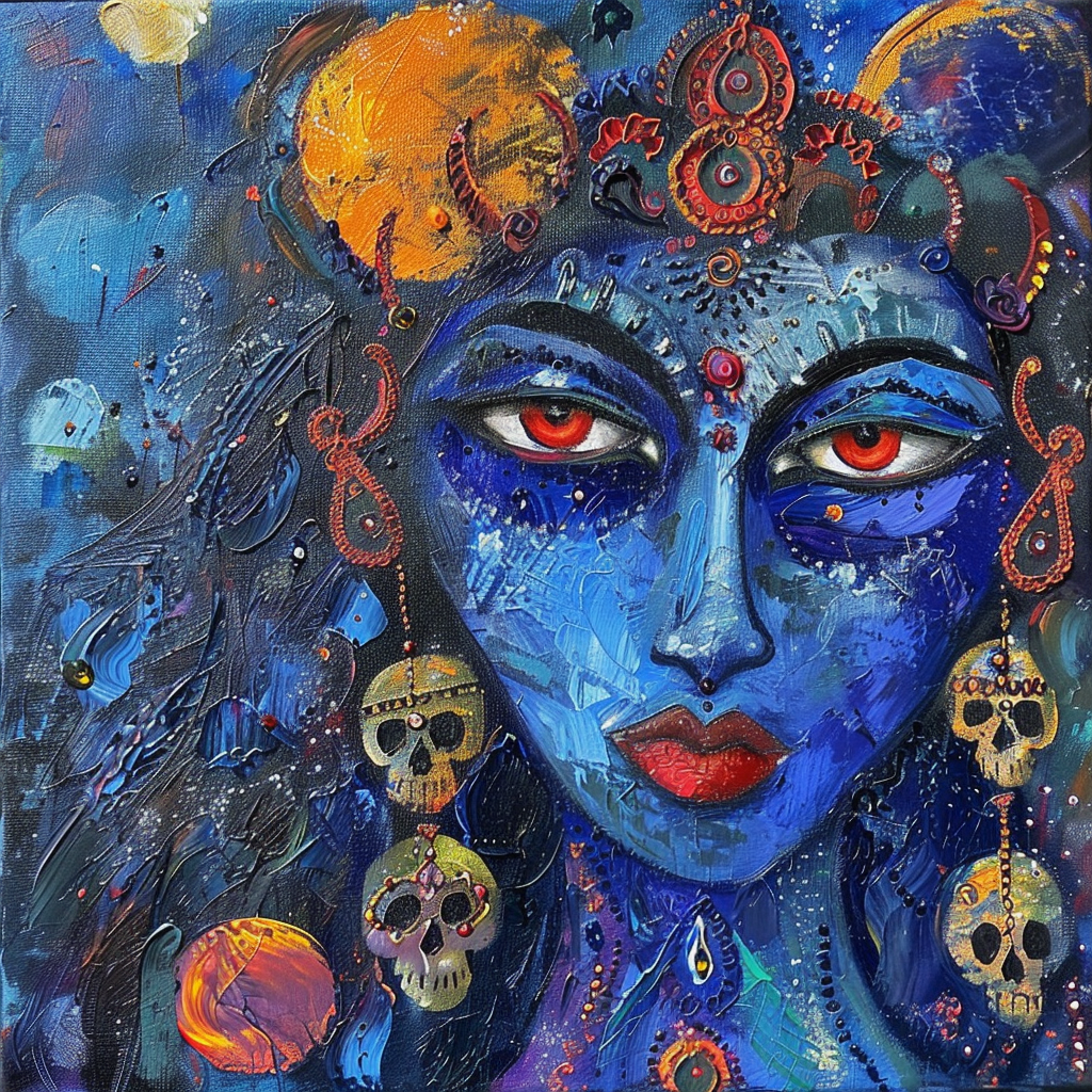 Goddess Kali in cubism pop art style painting.