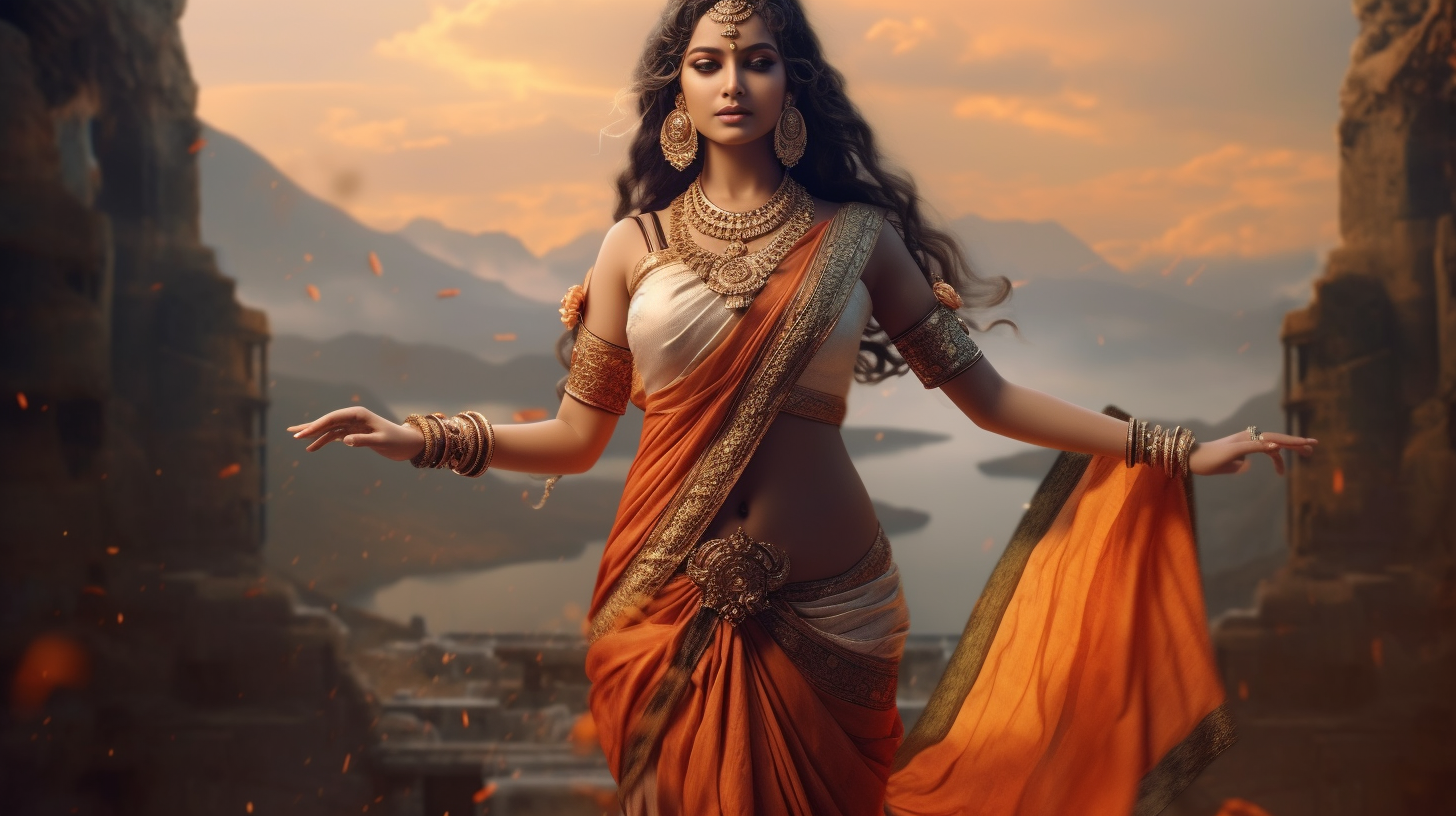 Goddess Parvati in Orange Saree - 18k Cinematic Sony Quality Stock Photo