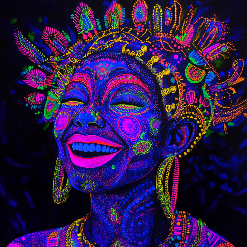 Goddess on acid trip in vibrant neon colors