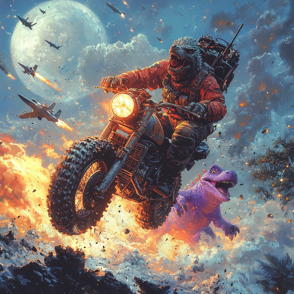 Godzilla on Dirtbike with Rocket Launcher vs Barney