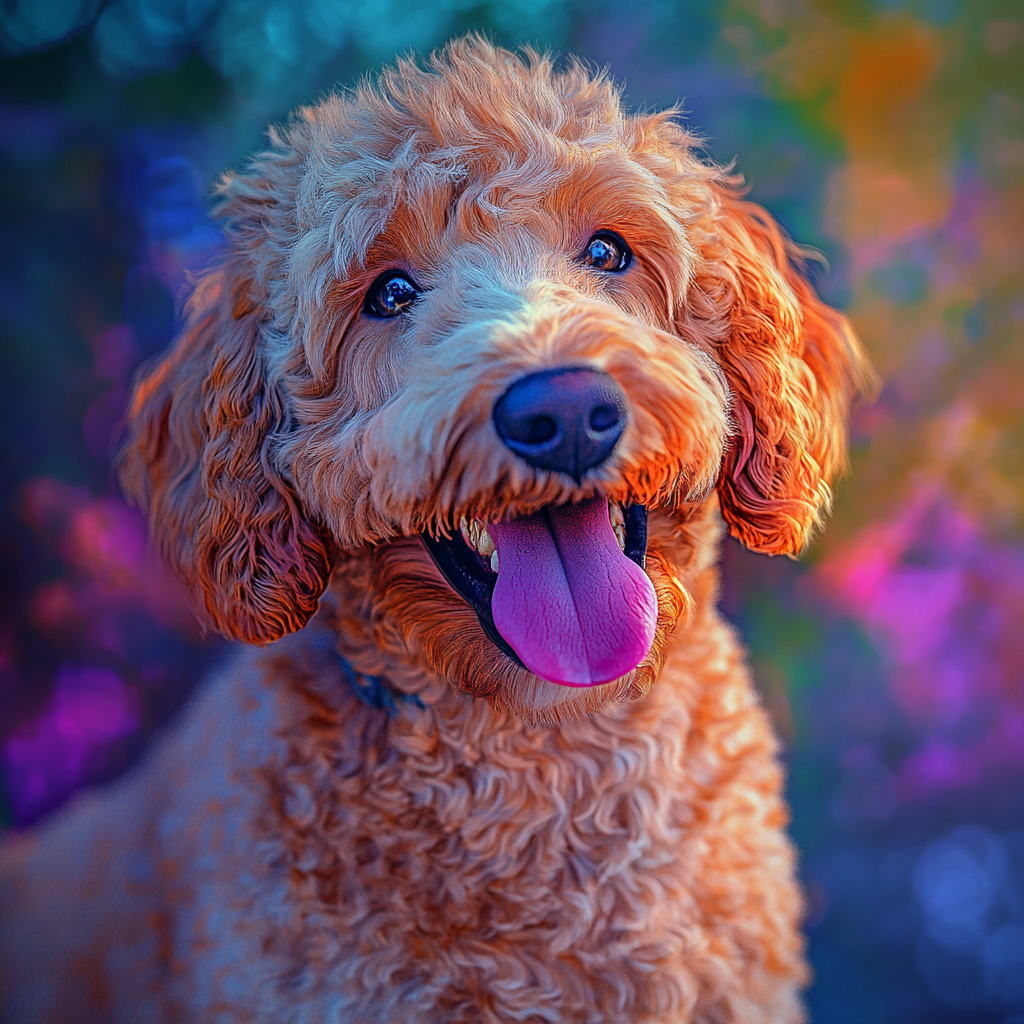 Golden Doodle Dog with Bone in Futuristic Style 