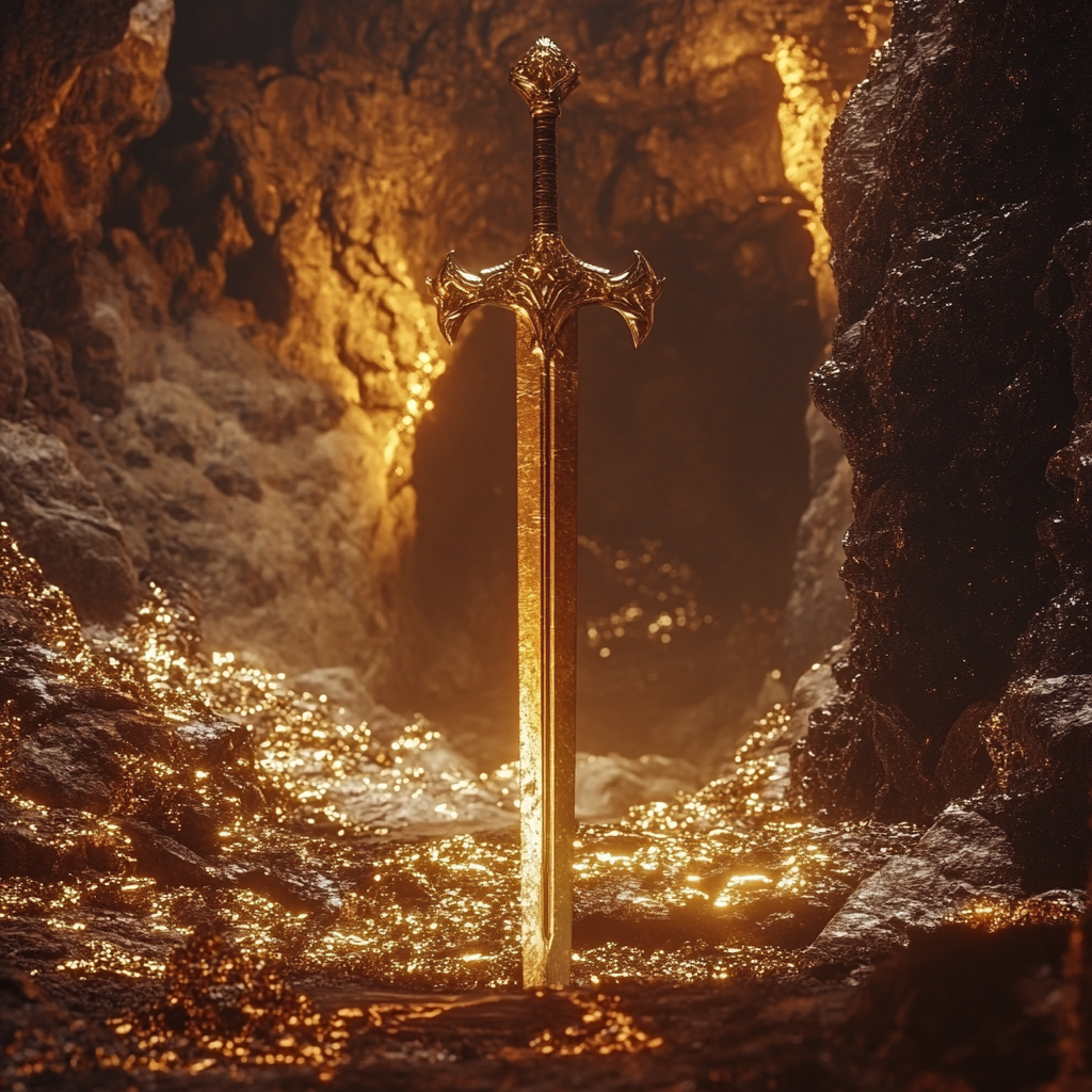 Golden Dragon's Cave with Shining Sword and Armor