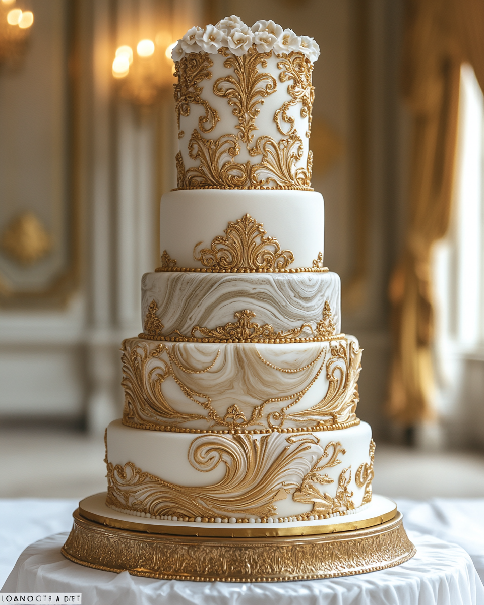 Golden Geode Palace Cake in Ballroom Setting