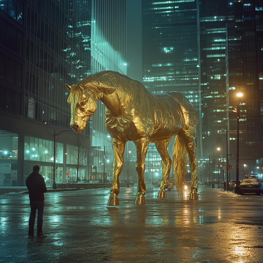 Golden Horse Urban Fantasy Night Street Photography Sony A7R IV