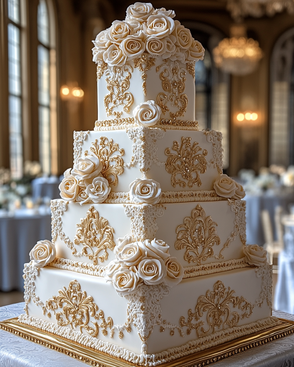 Golden Iolani Palace Inspired Cake Display in Ballroom.