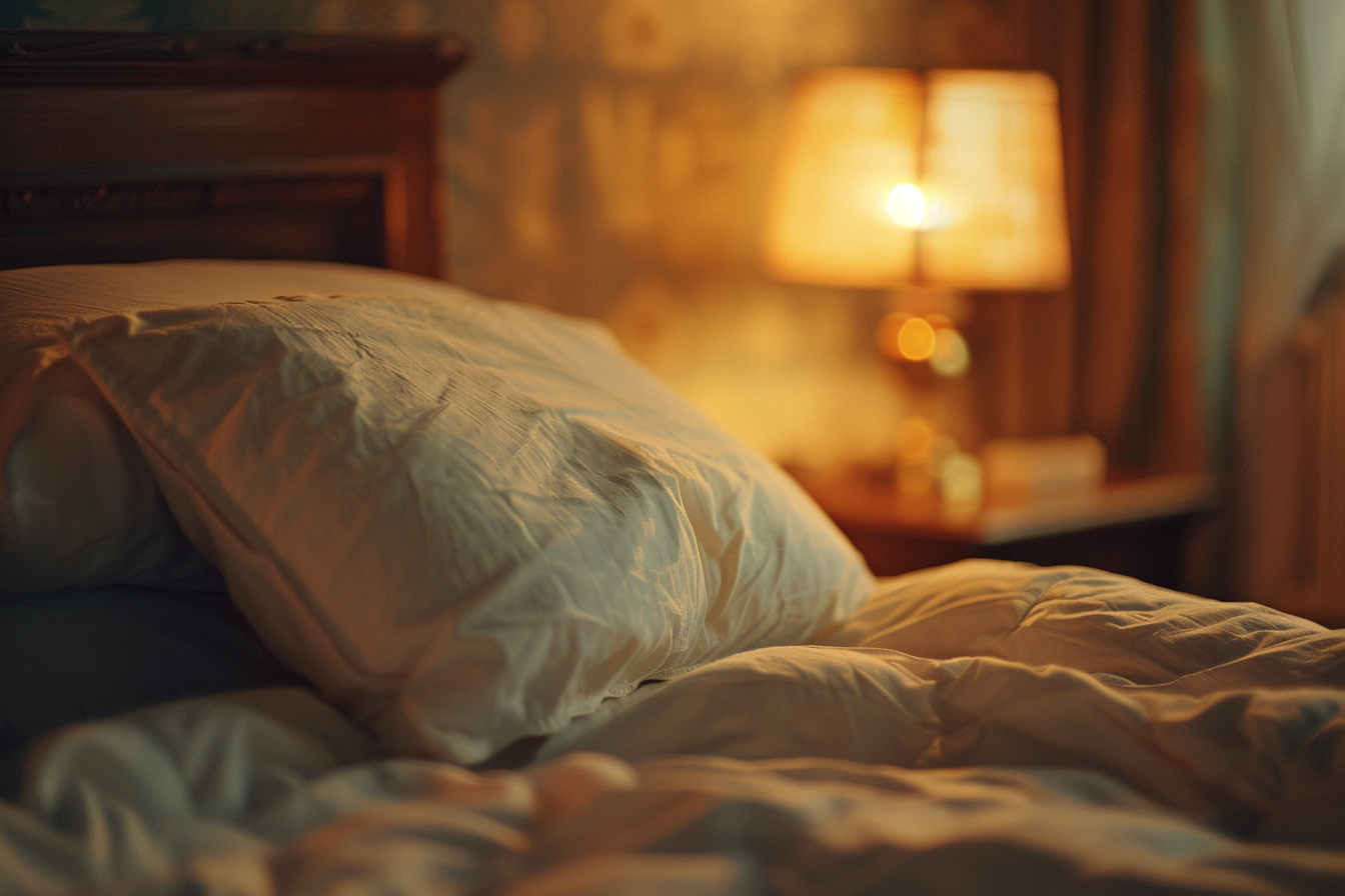 Golden Sunset Pillow on Hotel Bed