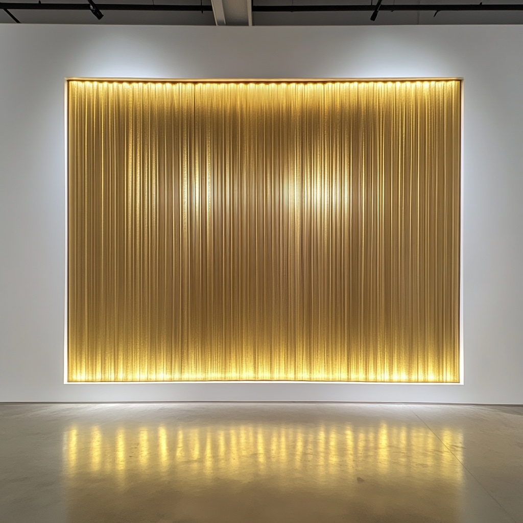 Golden Wall with Fluted Panels and Soft Lighting