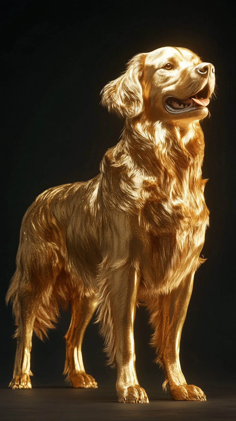 Golden-coated dog looking regal in high-quality lighting.