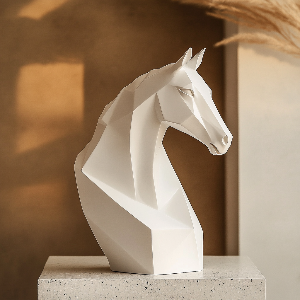 Golden horse sculpture with diamonds, minimalist design