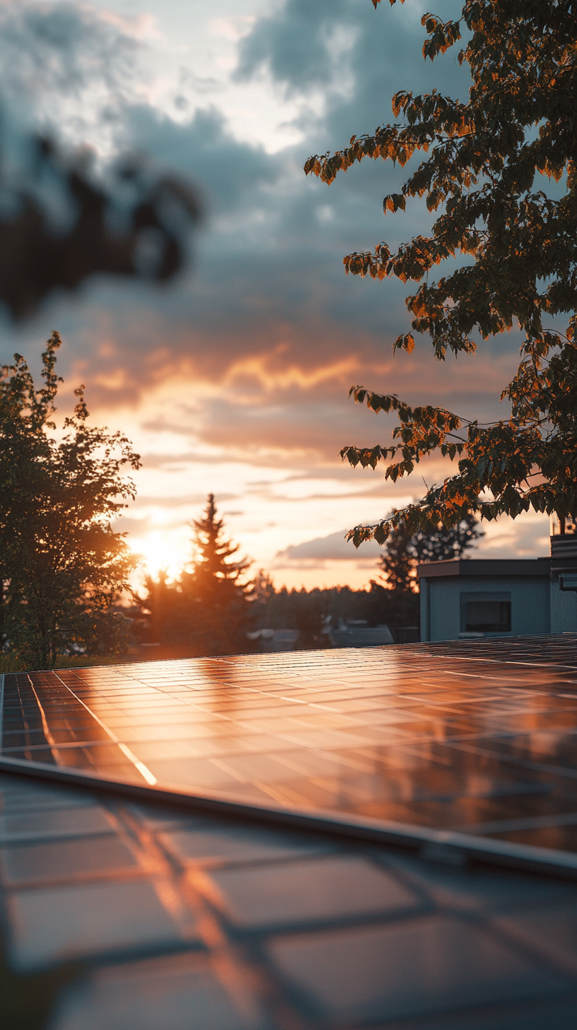 Golden hour solar panels on Alberta home