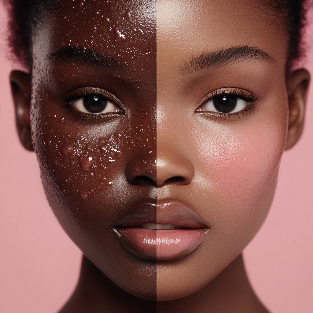 Gorgeous African model with uneven skin on pink