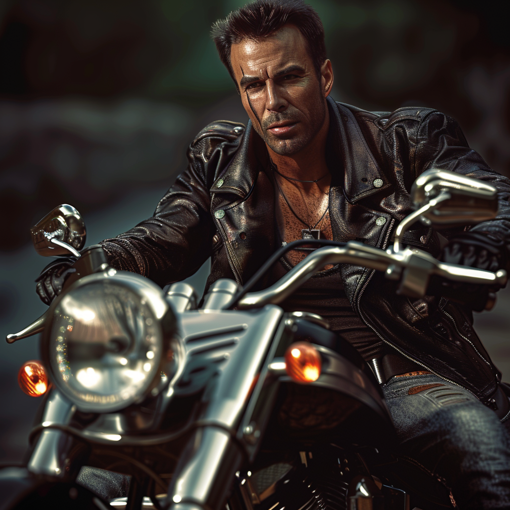 Gorgeous Italian-American man on motorcycle