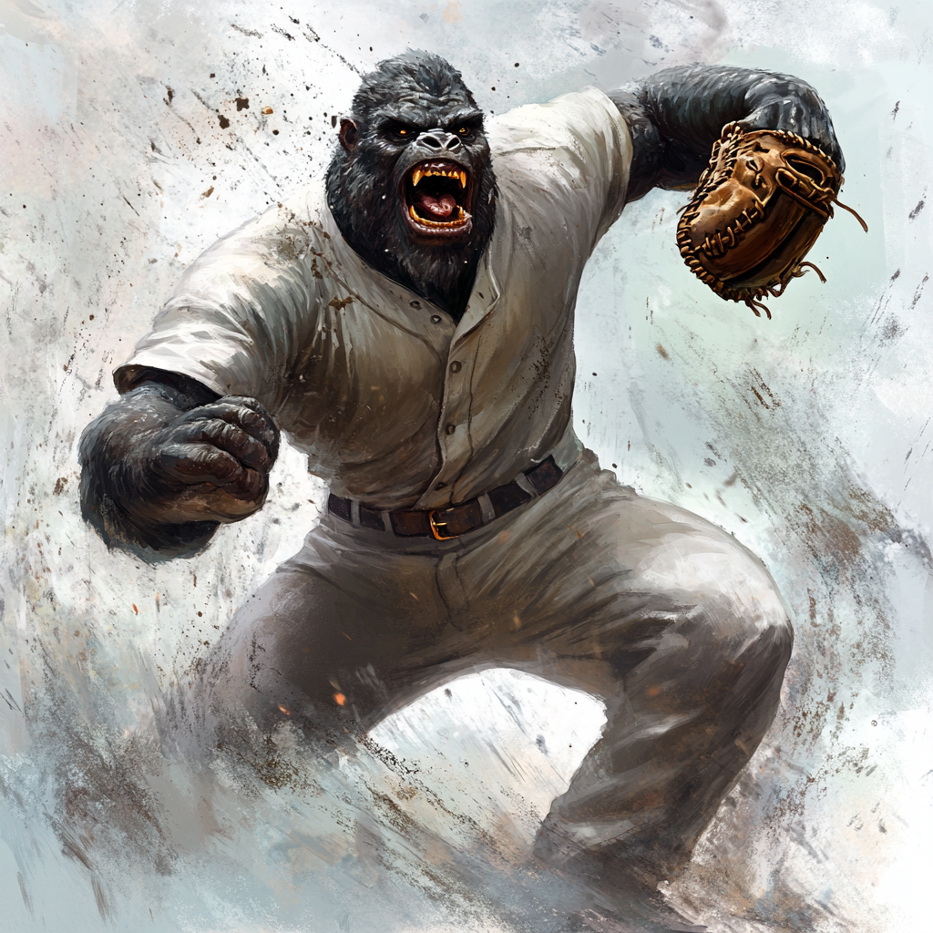 Gorilla pitcher throws strikeout pitch for win