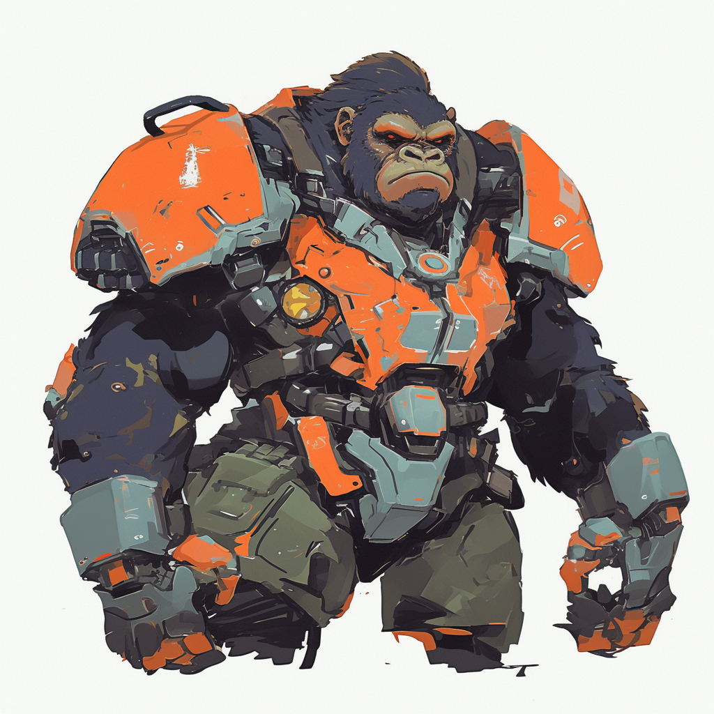 Gorilla robot character in 2d game art style.