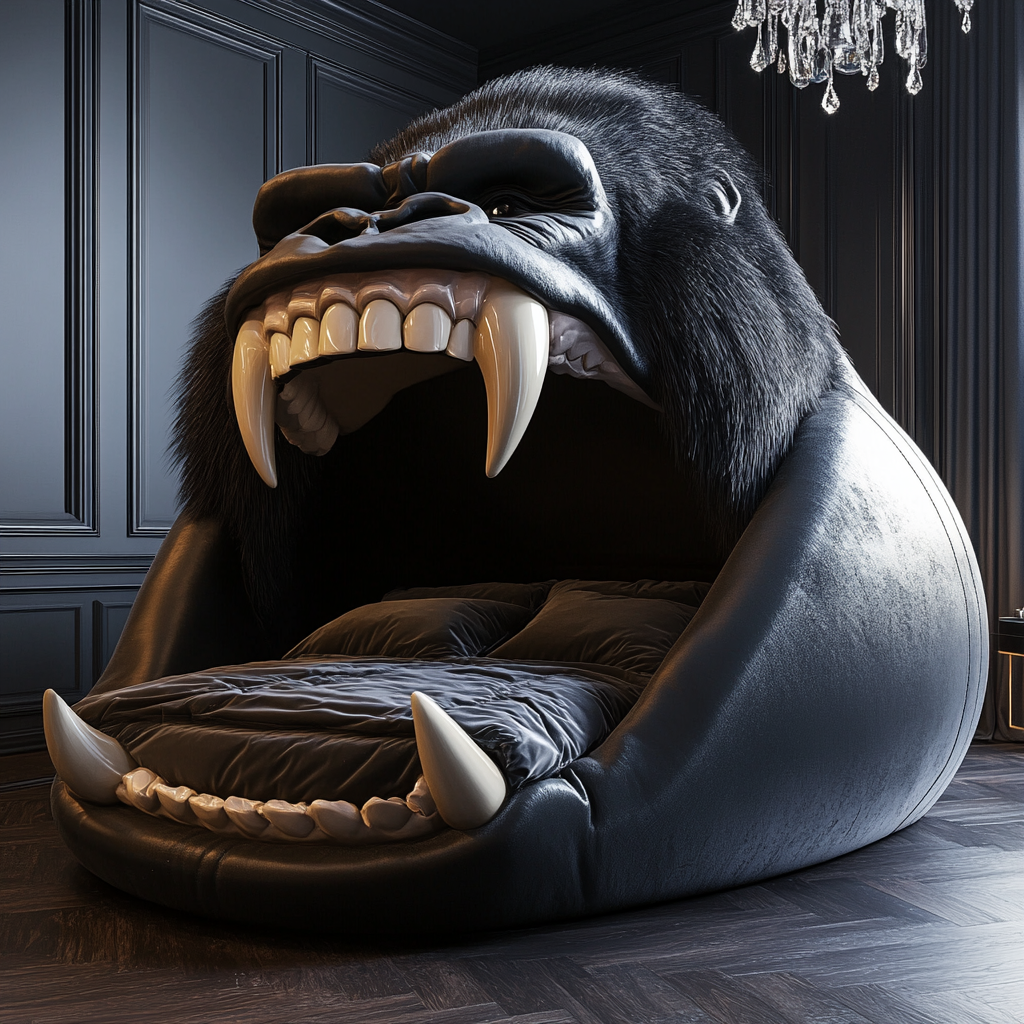 Gorilla-shaped stylish bed with cozy duvet inside