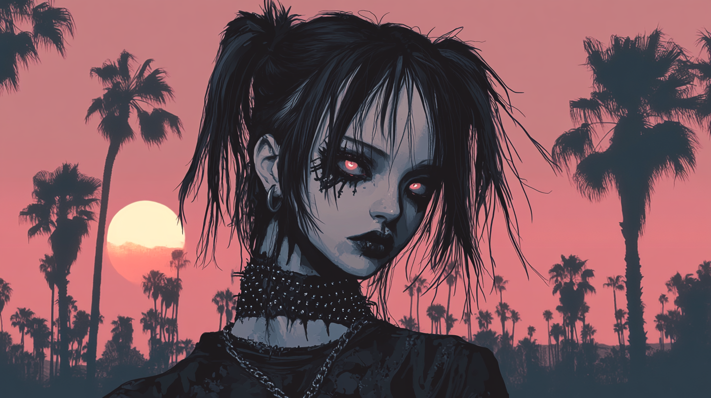 Gothic Girl with Reattached Head at Sunset