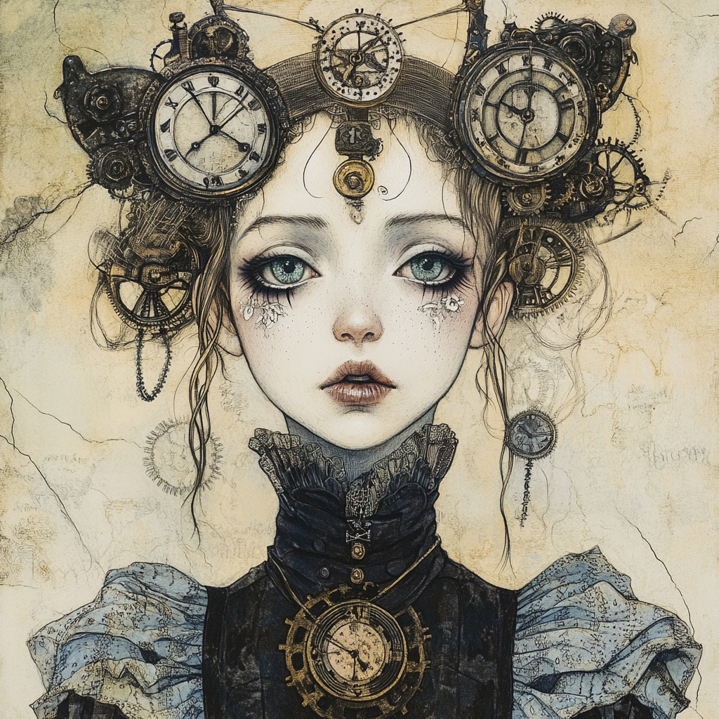 Gothic Young Woman with Clocks and Gears