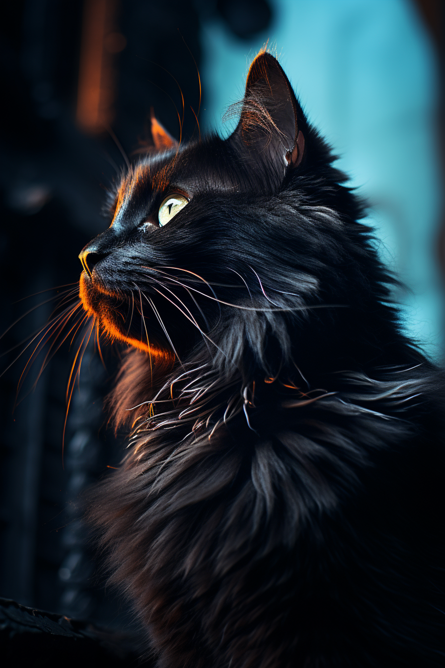 Gothic black cat walking elegantly with sleek fur.