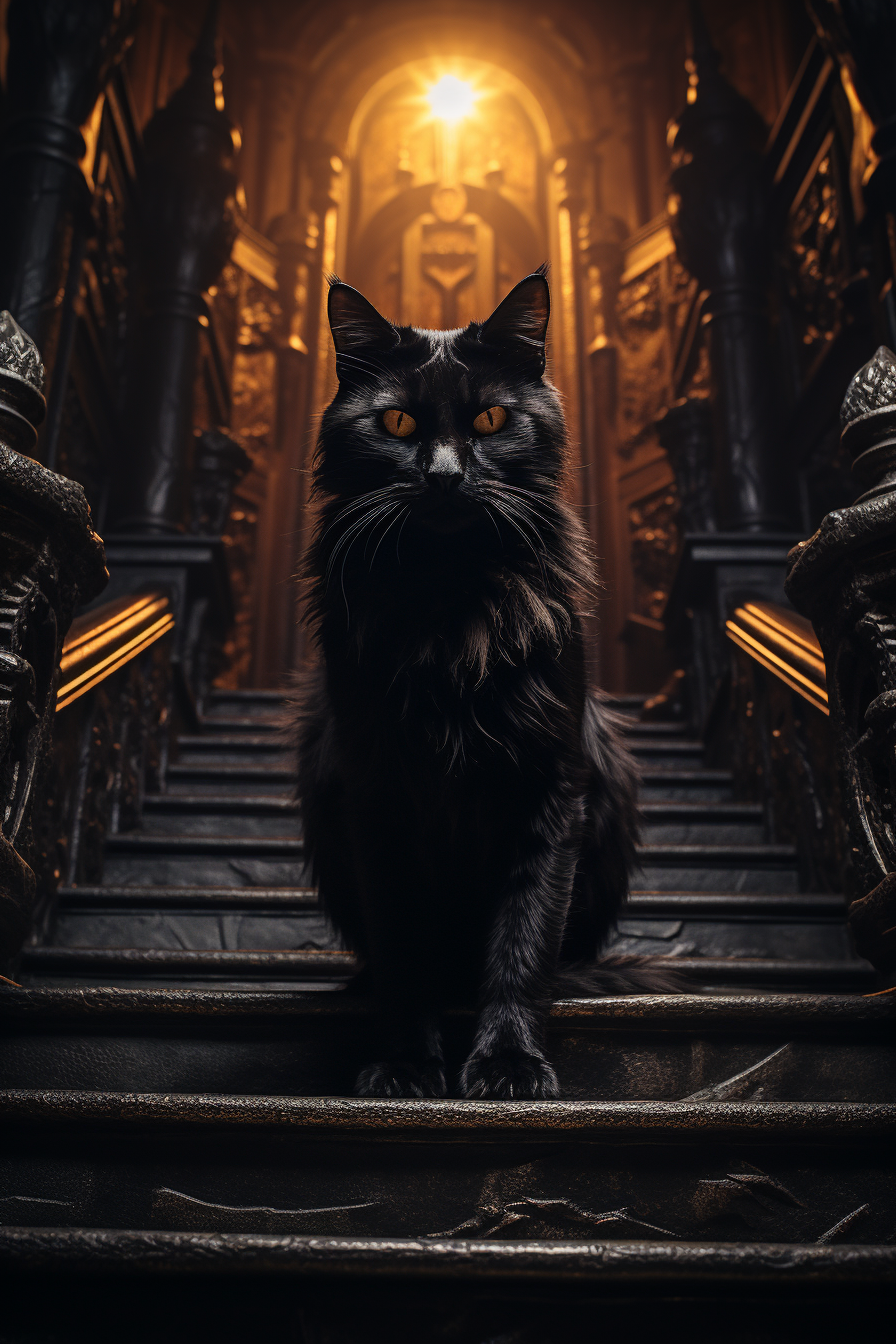 Gothic castle horror with black cat and exorsism.