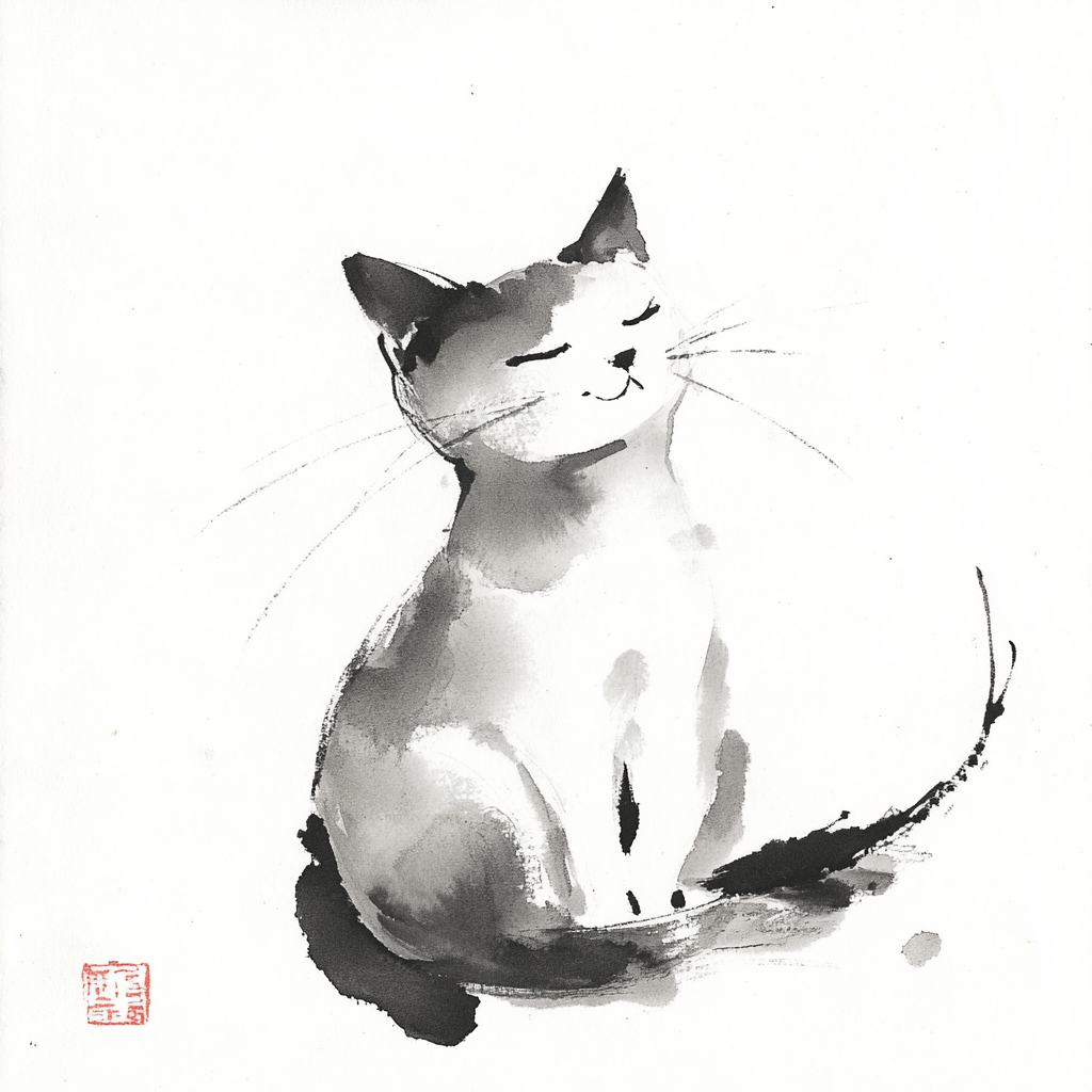 Graceful Cat Rests in Minimalistic Ink Drawing