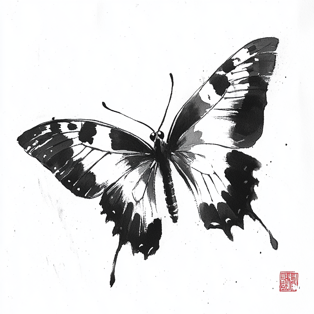 Graceful butterfly in delicate ink wash