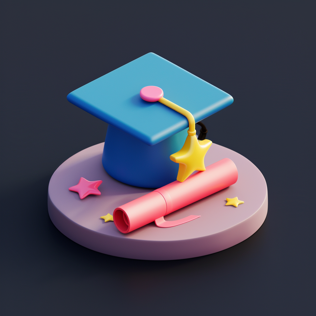 Graduation cap and diploma in colorful clay design