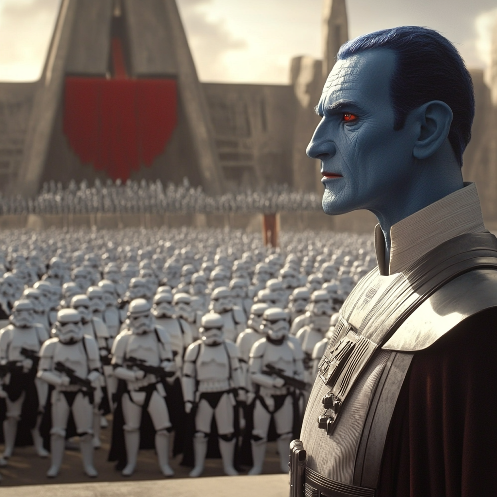 Grand Admiral Thrawn addressing Chiss Warriors on planet