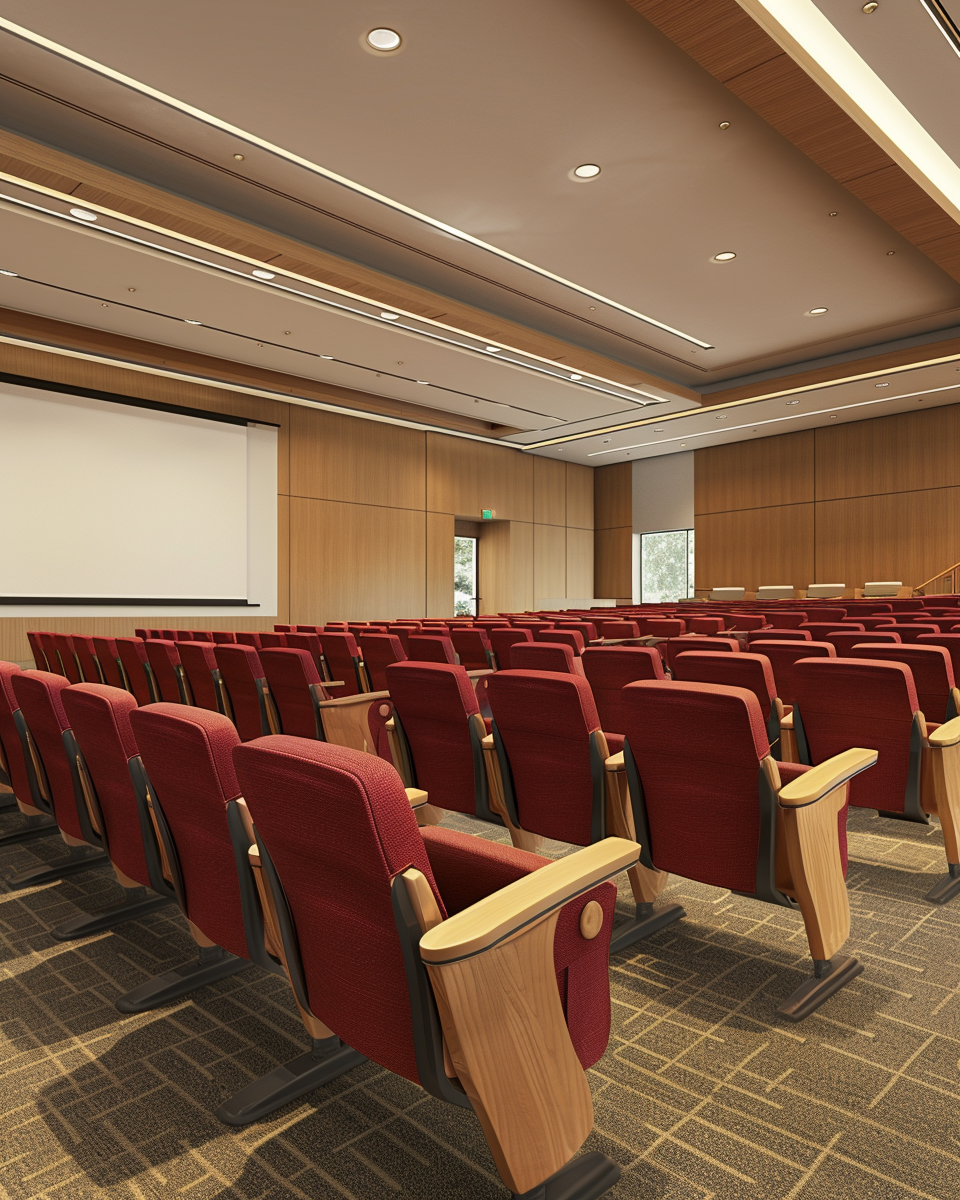 Grand Auditorium with Clean Red Chairs in Perfect Rows