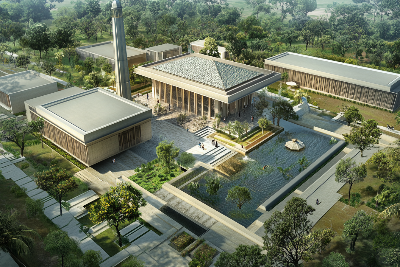 Grand mosque with sustainable design and modern architecture.