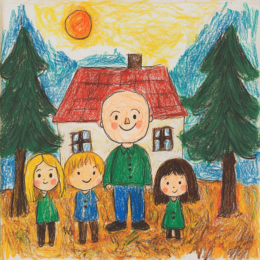 Grandfather and Three Grandchildren in Forest Home Joyful